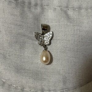 Elegant Silver Butterfly Pendant with Pearl Drop